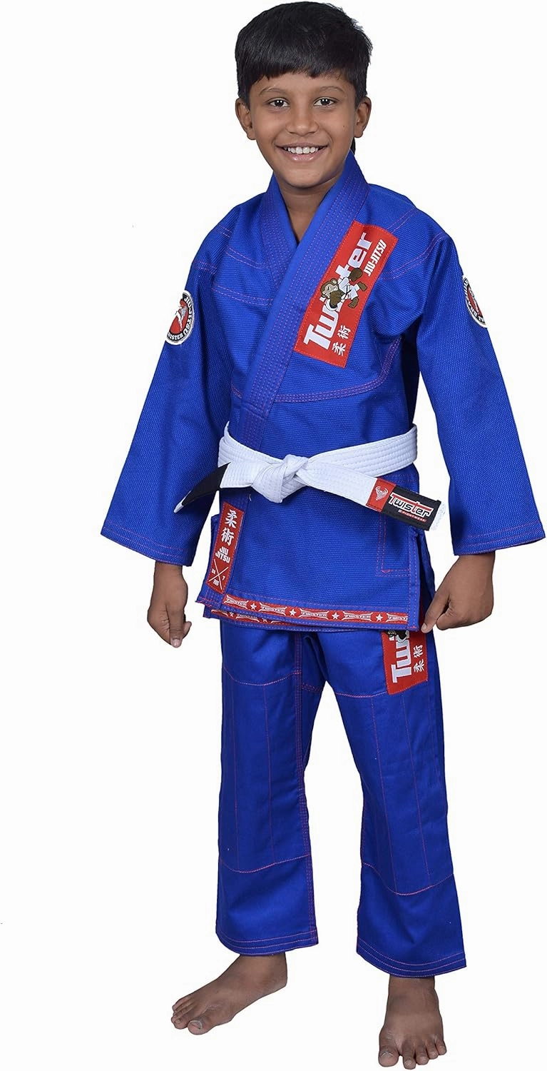 Twister Kids Brazilian Jiu Jitsu Gi | Preshrunk Ultra Light Fabric Youth BJJ Gi | Comes with FREE White Belt