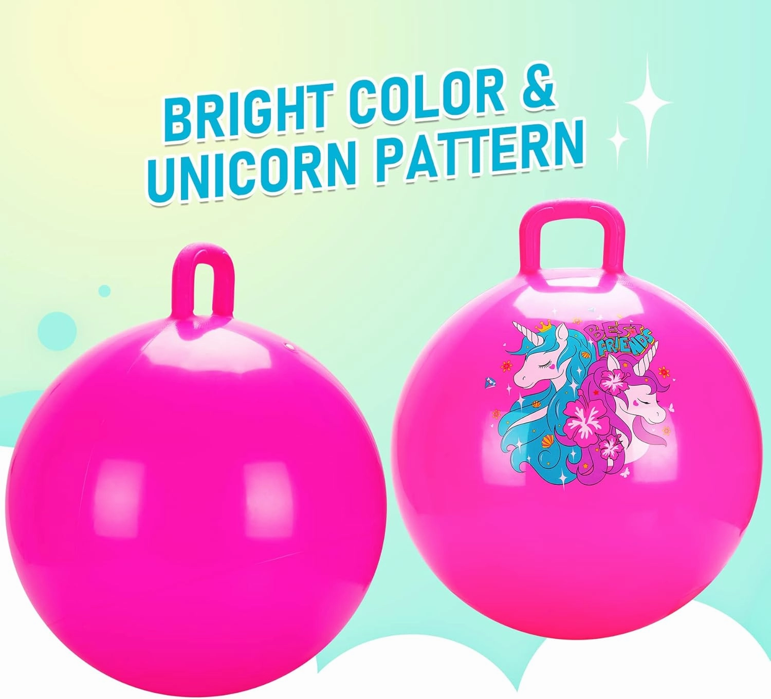 U&C Planet Hopper Ball 18 inches Bouncy Ball with Handle for Kids Age 3-6 Hoppity Hop Sit and Bounce Jumping Hopping Toy with Pump and Gift Box Great Gift for Birthday Christmas, Pink