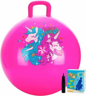 U&C Planet Hopper Ball 18 inches Bouncy Ball with Handle for Kids Age 3-6 Hoppity Hop Sit and Bounce Jumping Hopping Toy with Pump and Gift Box Great Gift for Birthday Christmas, Pink