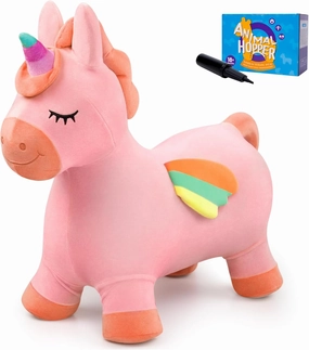 U&C Planet Pink Unicorn Bouncy Horse for Toddlers, Bouncy Animals for Toddlers, Animal Hopper Bouncing Toys Gift for 18 Months 2 3 Years Old Outdoor Indoor with Pump