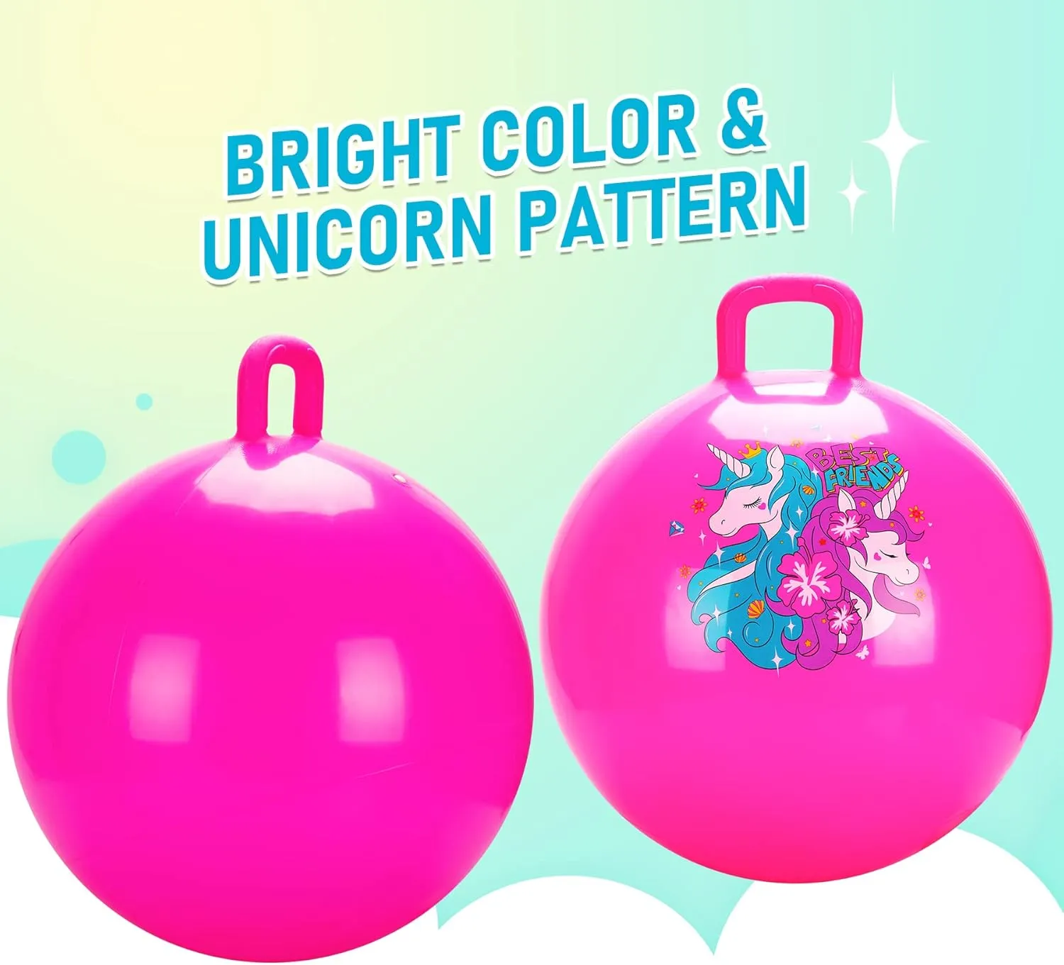 U&C Planet Hopper Ball 18 inches Bouncy Ball with Handle for Kids Age 3-6 Hoppity Hop Sit and Bounce Jumping Hopping Toy with Pump and Gift Box Great Gift for Birthday Christmas, Pink