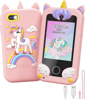 UCIDCI Unicorn Kids Smart Phone Toys for Boy Dual Camera & Music Player Toddler Selfie Phone Toys Road Trip Toys with Learning Games, Christmas, Birthday Gifts for 3 4 5 6 7 Year Old Pink