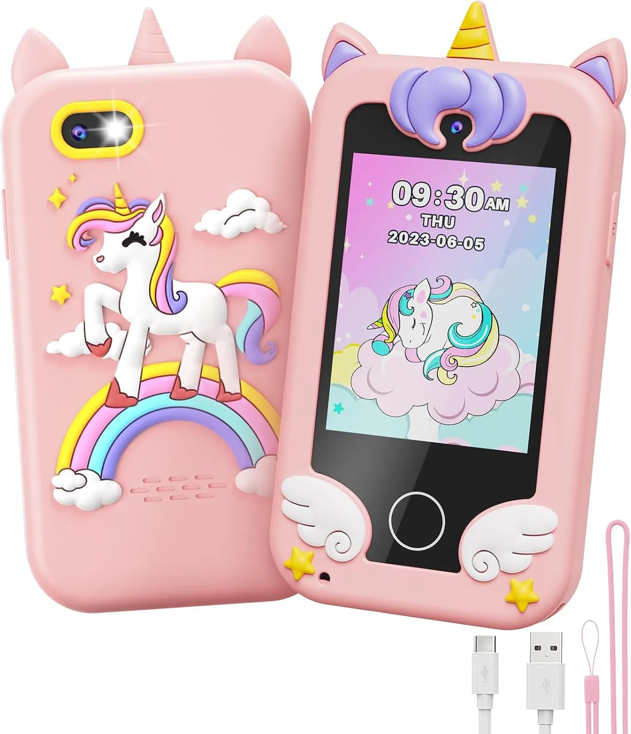 UCIDCI Unicorn Kids Smart Phone Toys for Boy Dual Camera & Music Player Toddler Selfie Phone Toys Road Trip Toys with Learning Games, Christmas, Birthday Gifts for 3 4 5 6 7 Year Old Pink