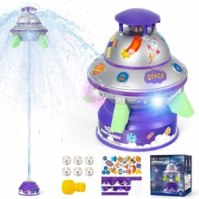 UFO Rocket Launcher Sprinkler Water Toys with Light Summer Outdoor Toys for Kids Water Powered Lift Off 8-10 FT & Spin UFO Rocket Space Birthday Gift for Girl Boy Age 3  Year Old
