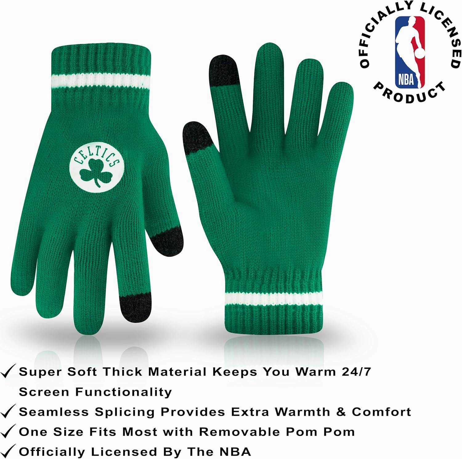 Ultra Game Adult's NBA Official Super Soft Winter Beanie Knit Hat with Extra Warm Touch Screen Gloves