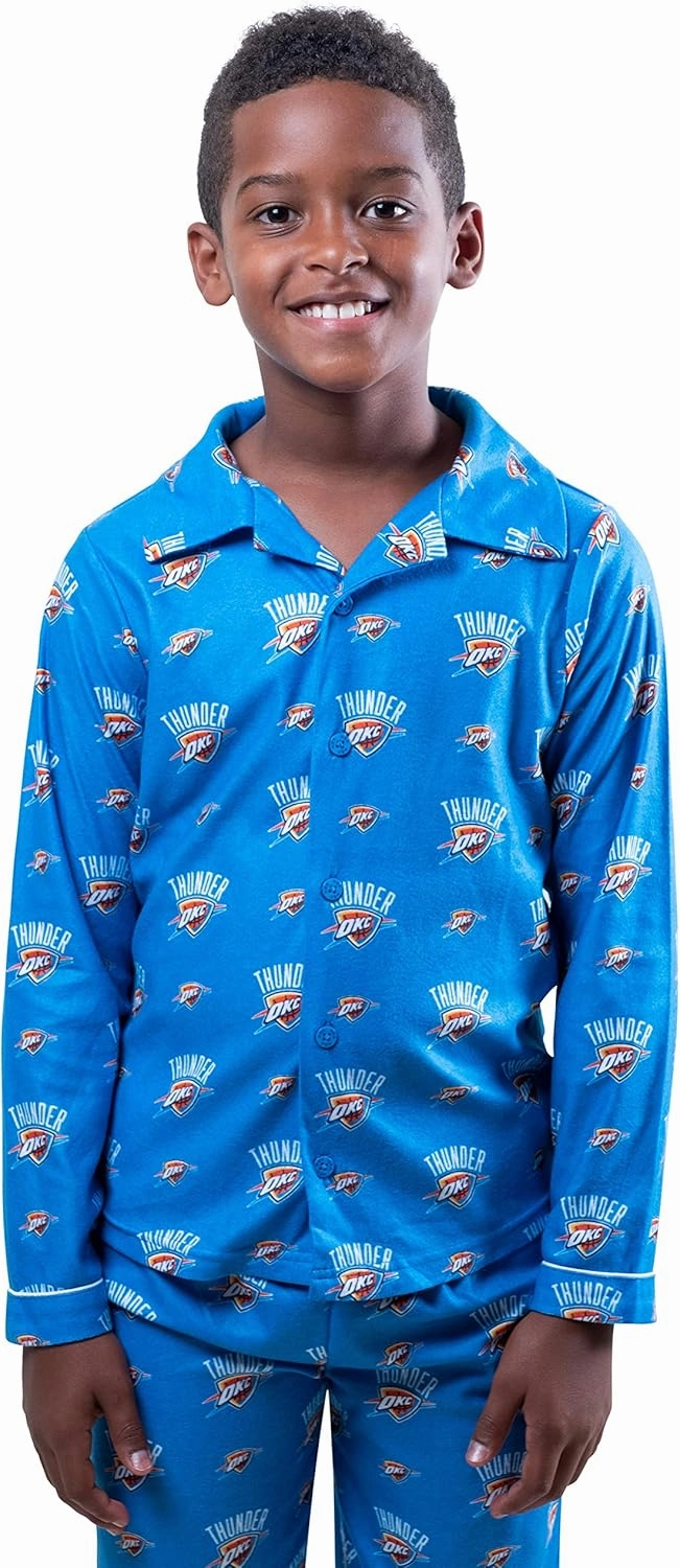 Ultra Game Youth NBA Official 2-Piece Super Soft Button Down Pajamas Set
