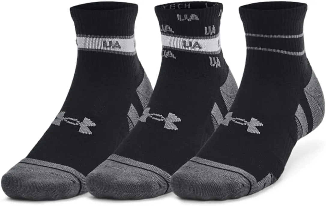 Under Armour 1382943-1-LG Unisex UA Performance Tech 3-Pack Quarter Socks Black LG