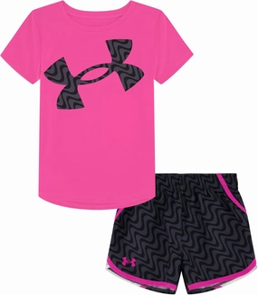 Under Armour girls Girls Short Sleeve Shirt and Shorts Set, Durable Stretch and Lightweight, Woven Short Set