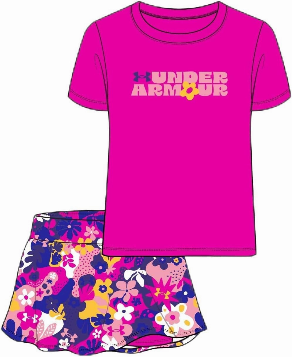 Under Armour girls Girls Short Sleeve Shirt and Skort Set, Durable Stretch and Lightweight