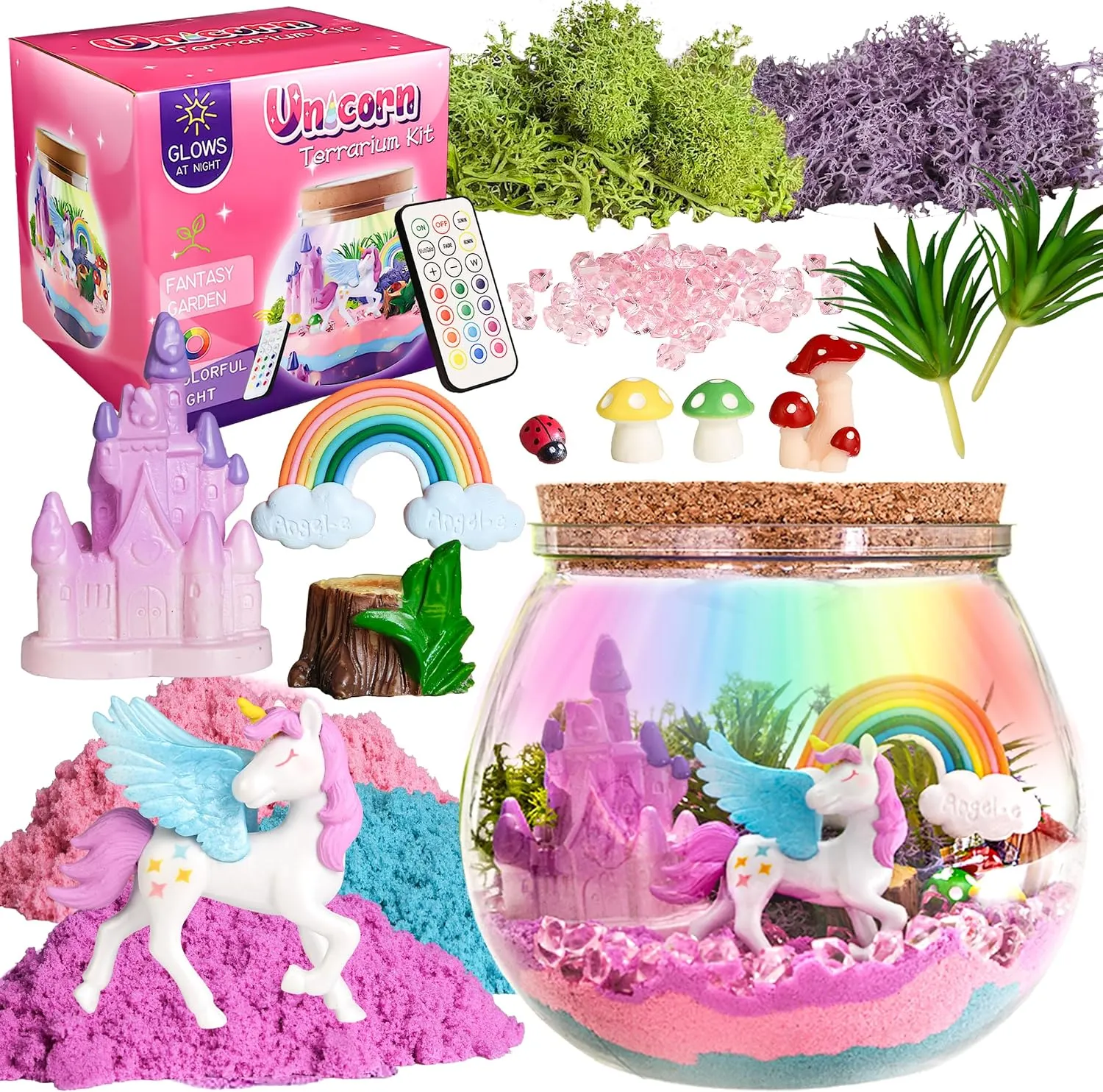 Unicorn Light-Up Terrarium Kit for Kids Ages 4 5 6 7 8-12 Year Old - Unicorn Toys for Girls LED Night Light Birthday Gift for Girls DIY Arts and Crafts Kit for Kids