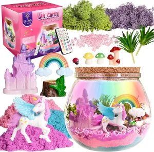 Unicorn Light-Up Terrarium Kit for Kids Ages 4 5 6 7 8-12 Year Old - Unicorn Toys for Girls LED Night Light Birthday Gift for Girls DIY Arts and Crafts Kit for Kids