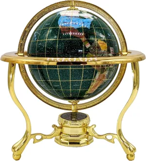 Unique Art 10-Inch by 6-Inch Green Crysbyite Ocean Table Top Gemstone World Globe with Gold Tripod