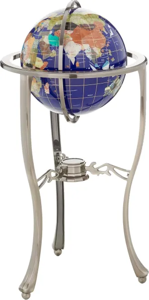 Unique Art 36-Inch by 13-Inch Floor Standing Blue Lapis Gemstone World Globe with Silver Tripod