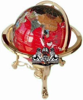 Unique Art 21-Inch Tall Red Lapis Ocean Table Top Gemstone World Globe with Gold Tripod