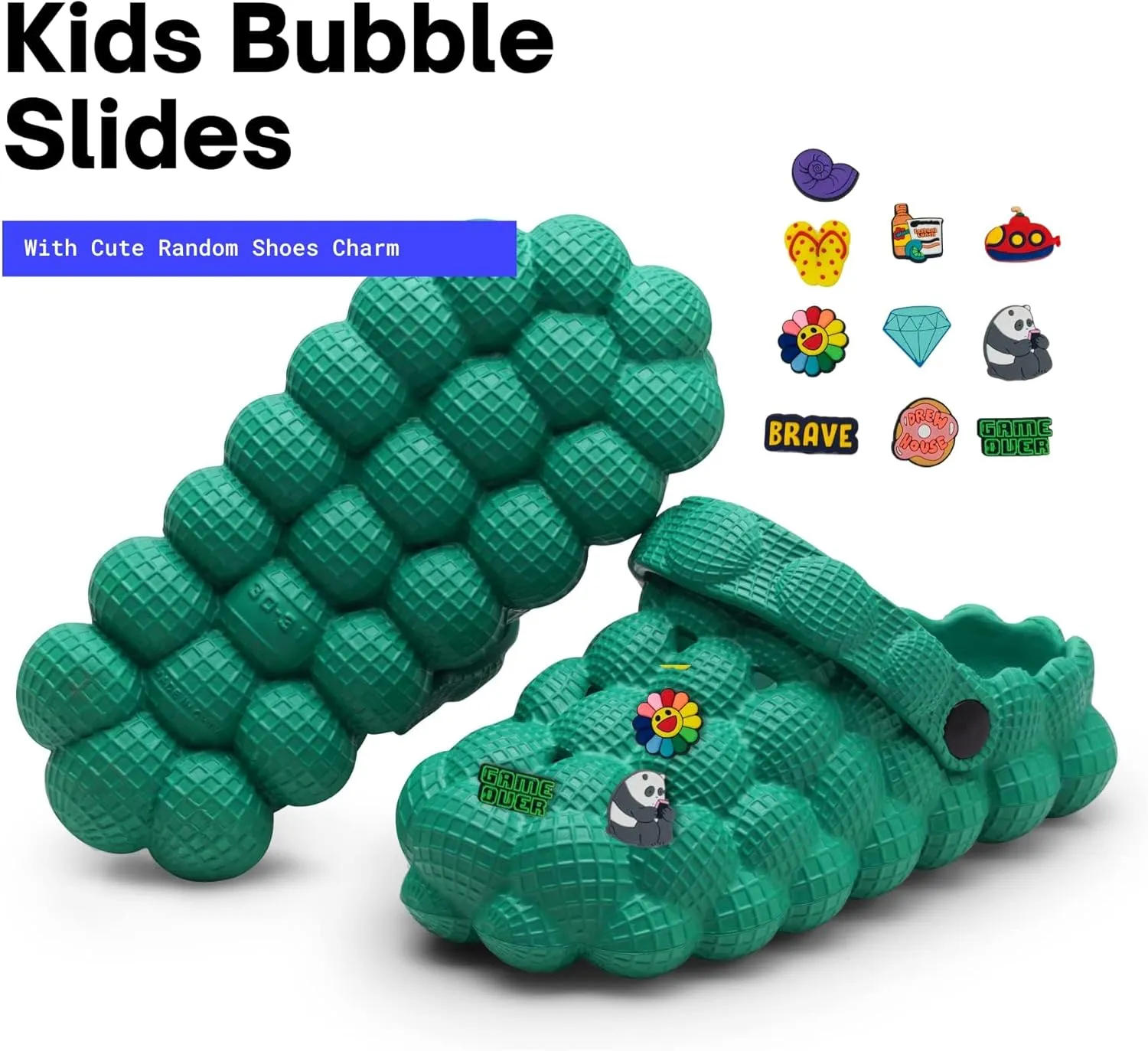 Unisex Bubble Slides Sandals for Kids Golf Ball Slides Bubble Clogs Garden Shoes Girls Boys Comfy Anti-Slip for Shower Beach Bath Indoor and Outdoor