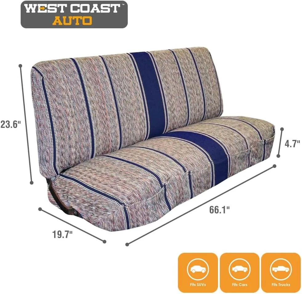 Universal Baja Saddle Blanket Bench Full Size Seat Cover Fits Ford, Chevrolet, Dodge, and Full Size Pickup Trucks (Blue)