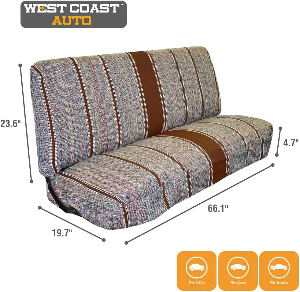 Universal Baja Saddle Blanket Bench Full Size Seat Cover Fits Ford, Chevrolet, Dodge, and Full Size Pickup Trucks (Brown)