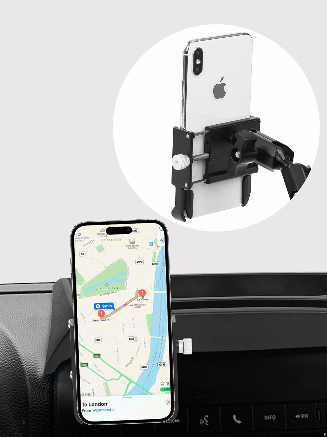 Upgrade Phone Mount Compatible with 2011-2018 Jeep Wrangler JK JKU w/Dash Tray Storage Box,Aluminum Alloy Double Ball & Socket and 4.7‘’-7.2" Smartphone for Jeep Wrangler Phones Holder