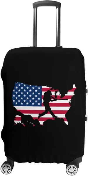 U.S.A Map Flag Baseball Player Unisex Luggage Cover Washable Travel Suitcase Case Anti-Scratch Baggage Protector