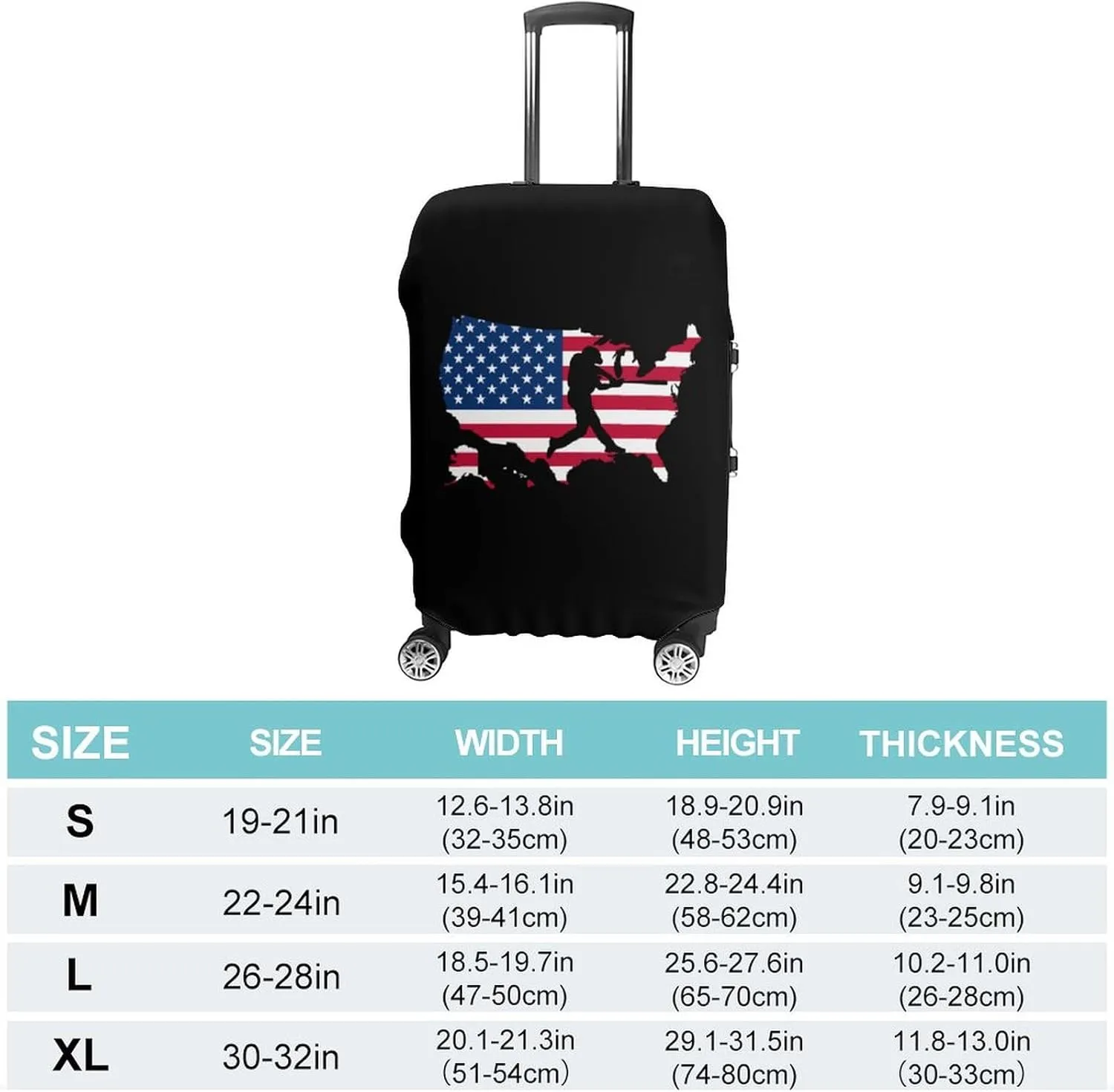 U.S.A Map Flag Baseball Player Unisex Luggage Cover Washable Travel Suitcase Case Anti-Scratch Baggage Protector