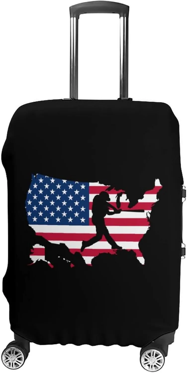 U.S.A Map Flag Baseball Player Unisex Luggage Cover Washable Travel Suitcase Case Anti-Scratch Baggage Protector