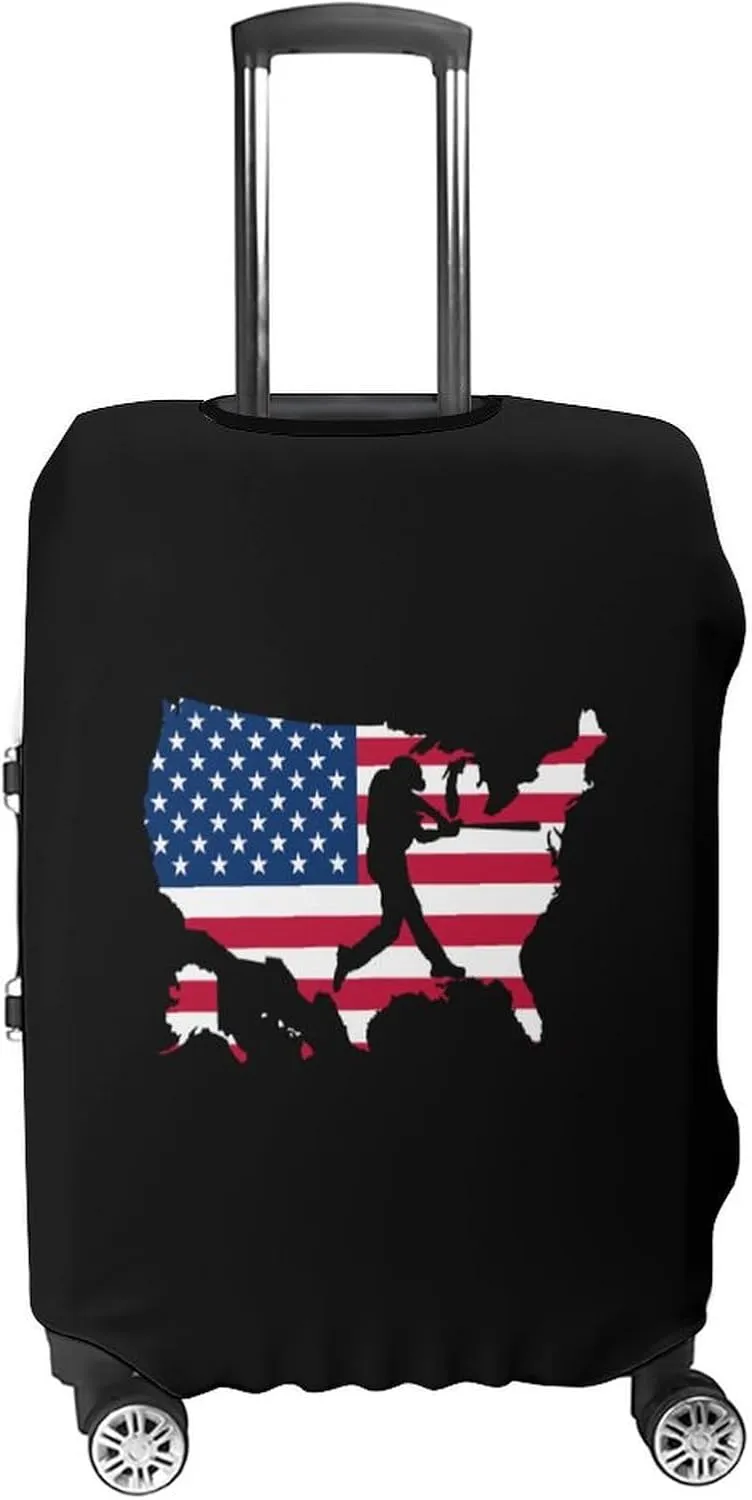 U.S.A Map Flag Baseball Player Unisex Luggage Cover Washable Travel Suitcase Case Anti-Scratch Baggage Protector