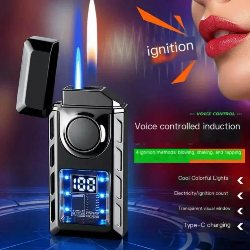 USB Double Flame Lighter - Colorful Rechargeable Voice-Controlled Lighter