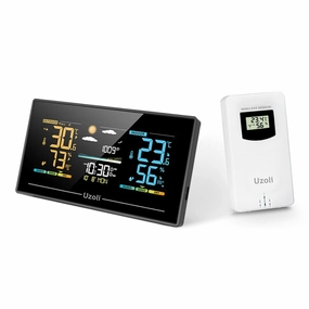 Uzoli EM3405 Weather Station Indoor Outdoor Wireless Thermometer Hygrometer, Temperature Humidity Monitor with Remote Sensor, Digital Weather Forecast Station for Home Use