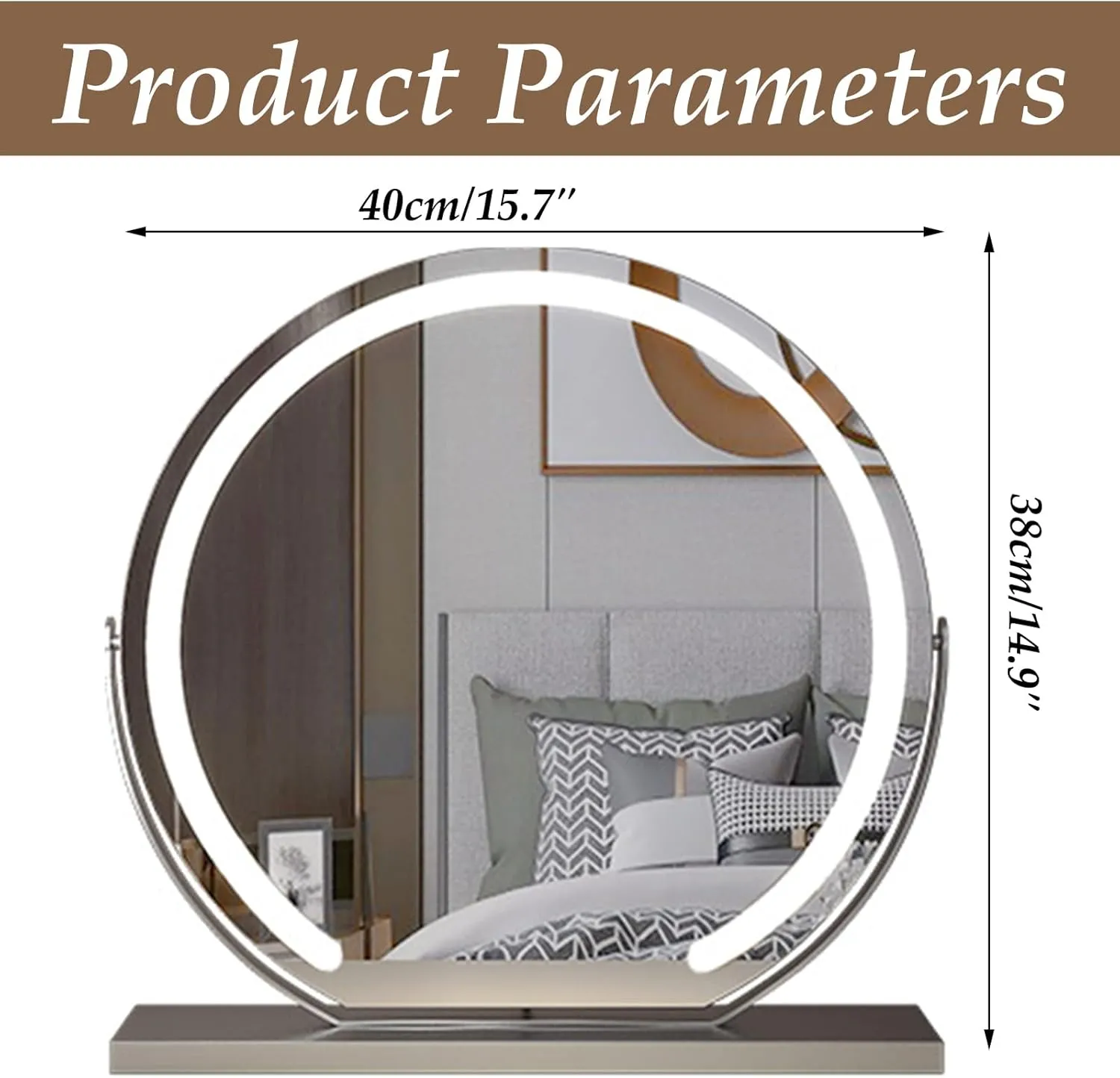 Vanity Mirror with Lights, LED Plug-in Makeup Mirror 3 Color Lighting Modes 360° Rotation Smart Touch, Suitable for Home and Hair Salon,Silver,40CM/15.7''