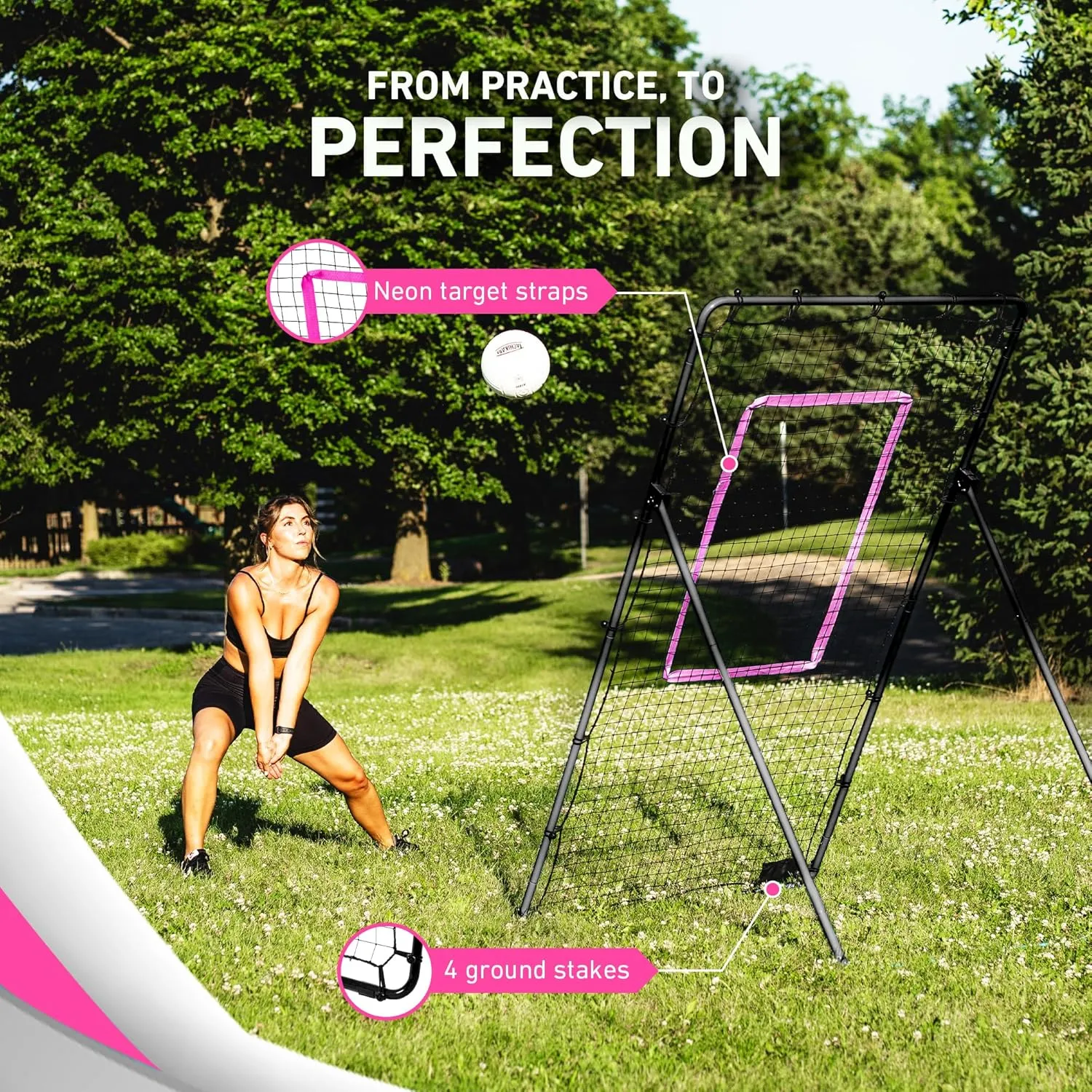 VELOCITY Adjustable Volleyball Rebounder Net, 7x4 ft, Training Equipment with Angle Customization, Durable & Portable with Travel Bag, Improve Volleying, Bumping, Spiking Skills