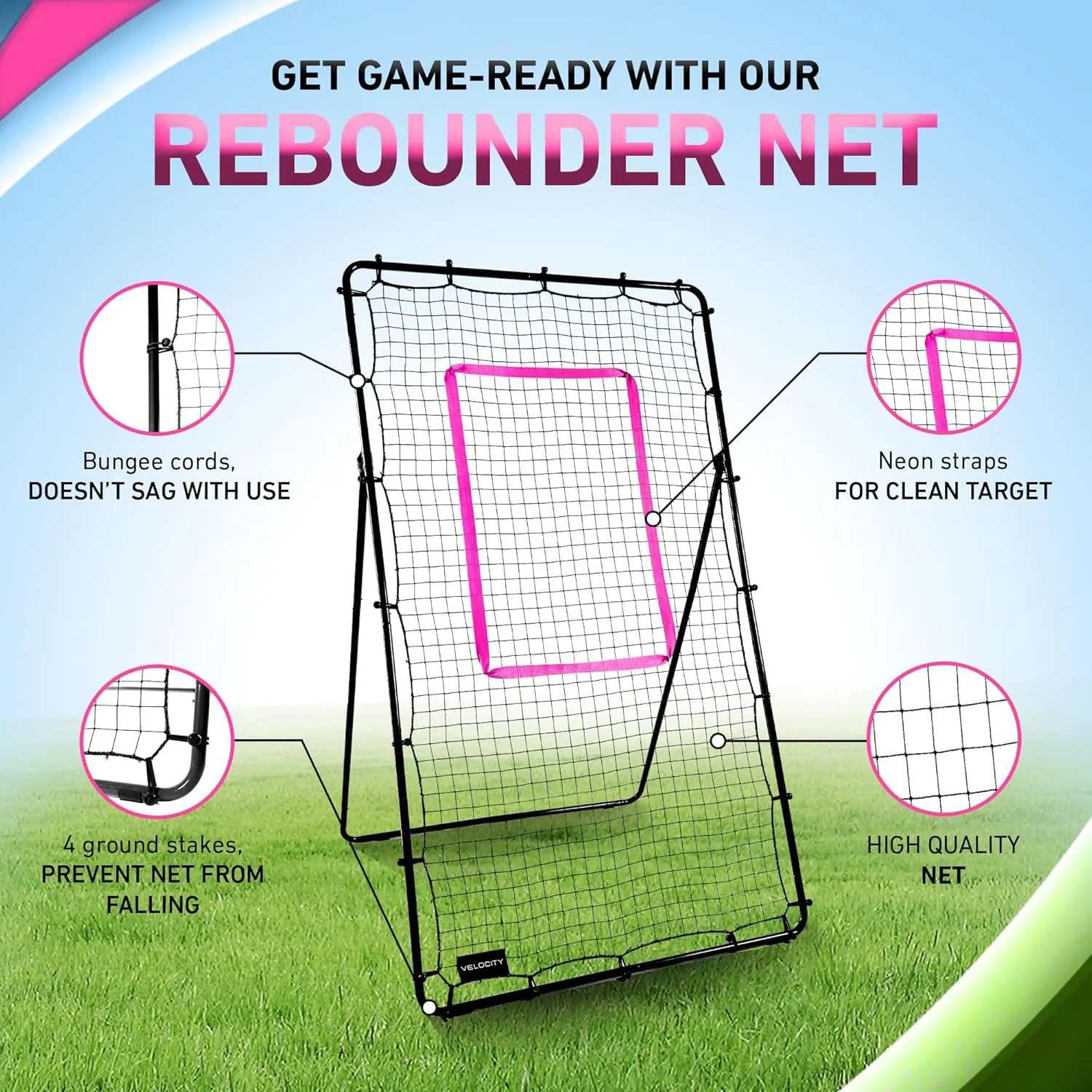 VELOCITY Adjustable Volleyball Rebounder Net, 7x4 ft, Training Equipment with Angle Customization, Durable & Portable with Travel Bag, Improve Volleying, Bumping, Spiking Skills
