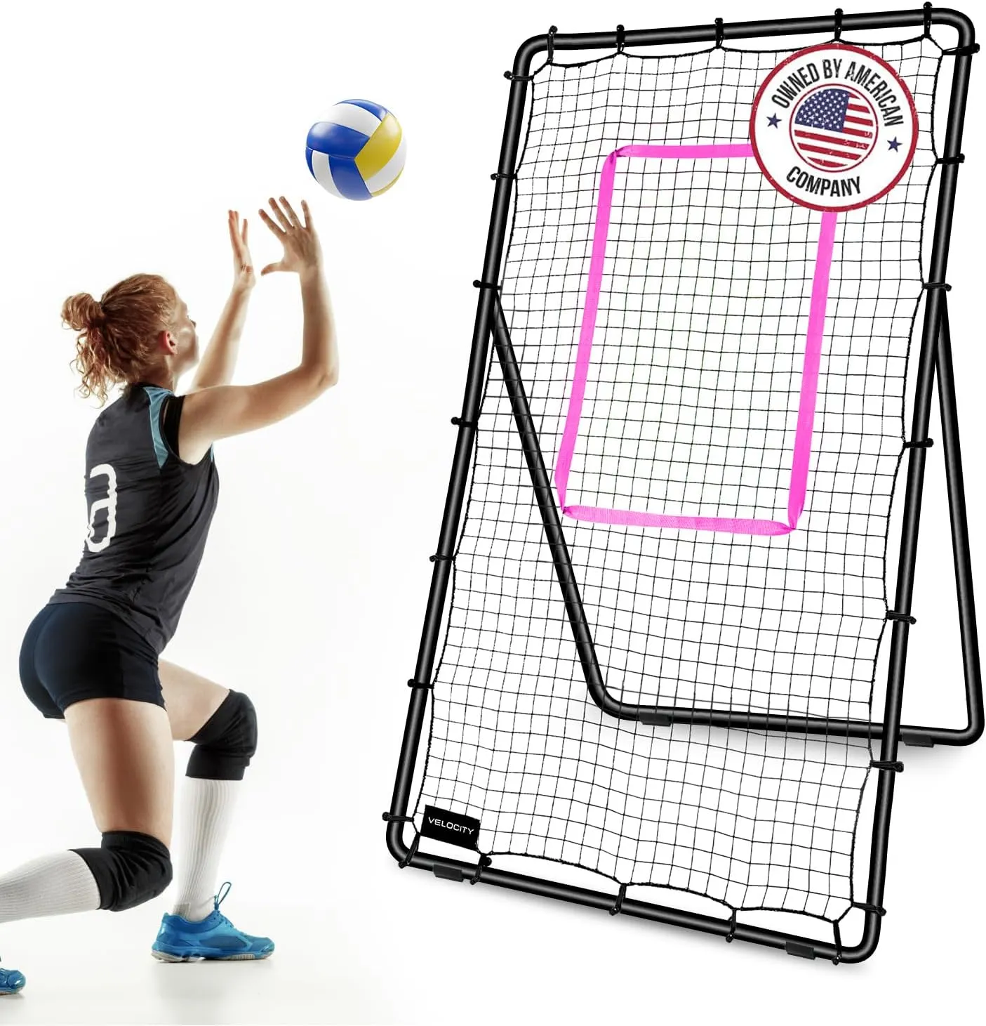 VELOCITY Adjustable Volleyball Rebounder Net, 7x4 ft, Training Equipment with Angle Customization, Durable & Portable with Travel Bag, Improve Volleying, Bumping, Spiking Skills