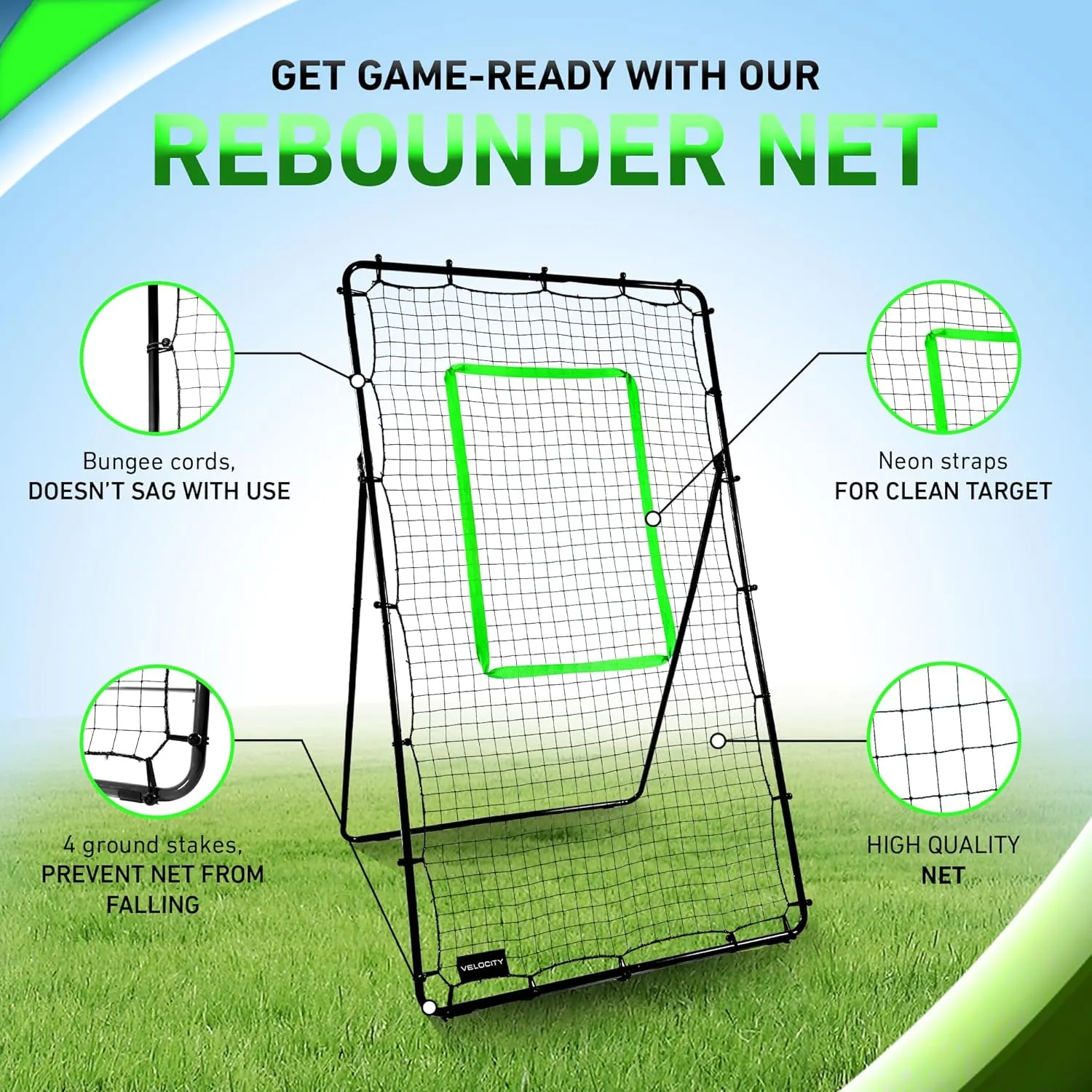 VELOCITY Adjustable Volleyball Rebounder Net, 7x4 ft, Training Equipment with Angle Customization, Durable & Portable with Travel Bag, Improve Volleying, Bumping, Spiking Skills