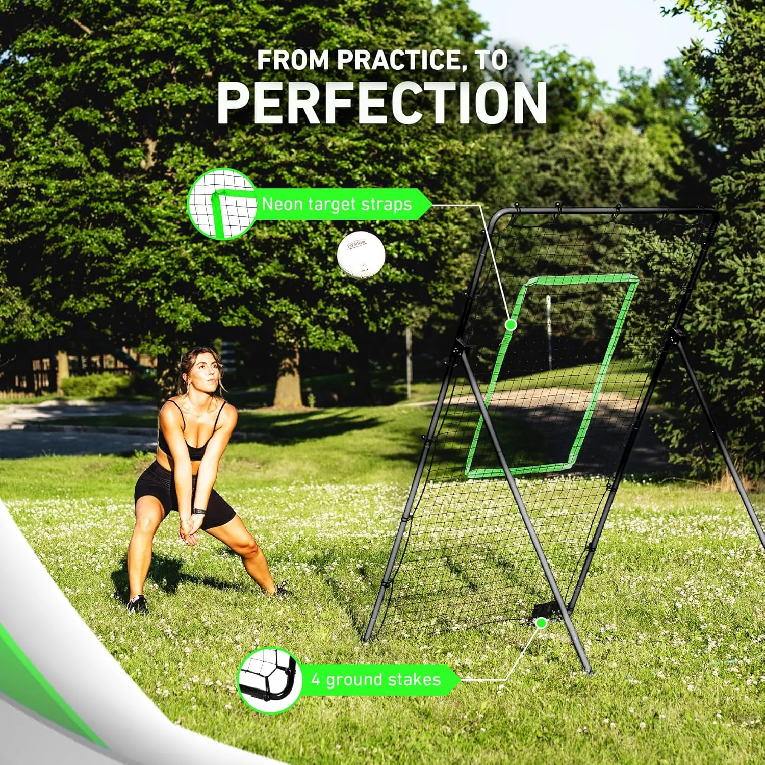 VELOCITY Adjustable Volleyball Rebounder Net, 7x4 ft, Training Equipment with Angle Customization, Durable & Portable with Travel Bag, Improve Volleying, Bumping, Spiking Skills