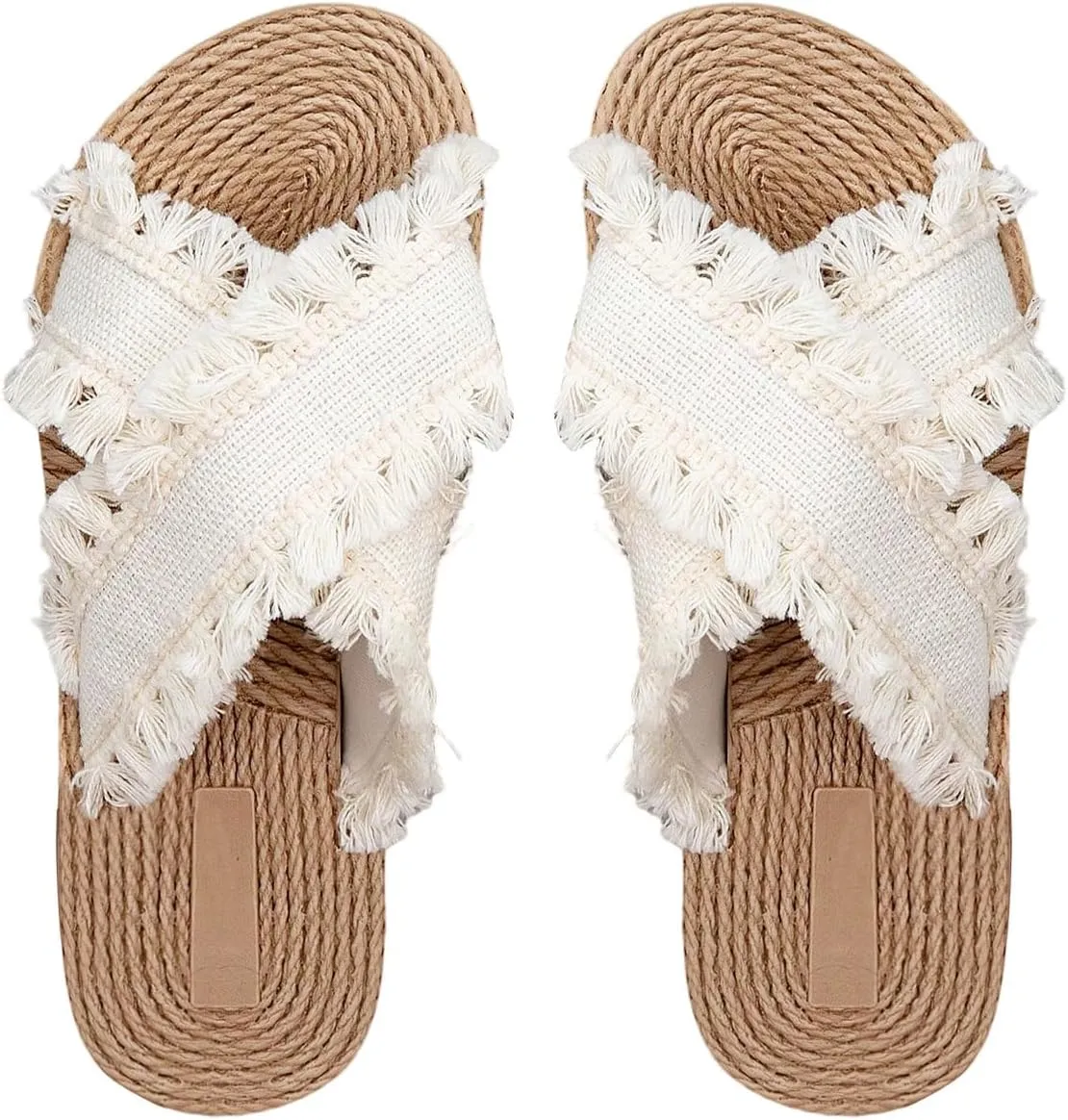 Verdusa Women's Fringe Criss Cross Strap Summer Sandals Slip On Slides Outdoor Shoes