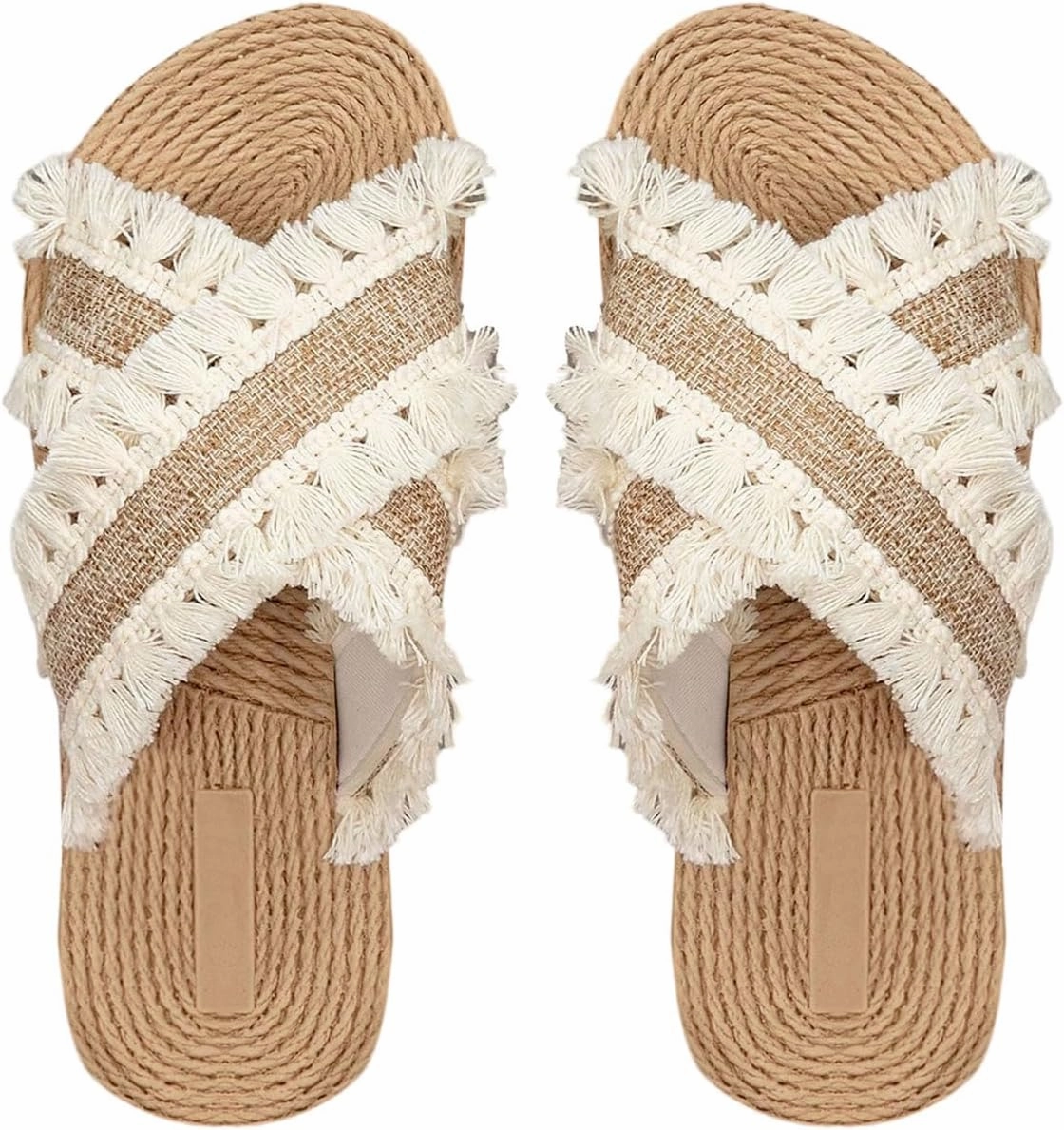 Verdusa Women's Fringe Criss Cross Strap Summer Sandals Slip On Slides Outdoor Shoes