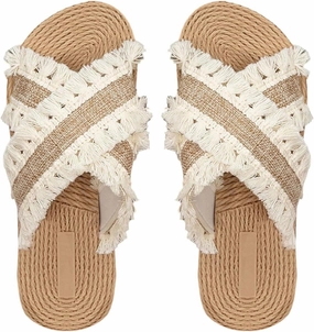 Verdusa Women's Fringe Criss Cross Strap Summer Sandals Slip On Slides Outdoor Shoes