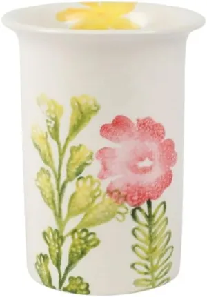 Vietri Fiori di Campo Small Vase Handpainted Floral Design Terra Bianca Decorative Ceramic Accent - 5.75 Inch Multicolor