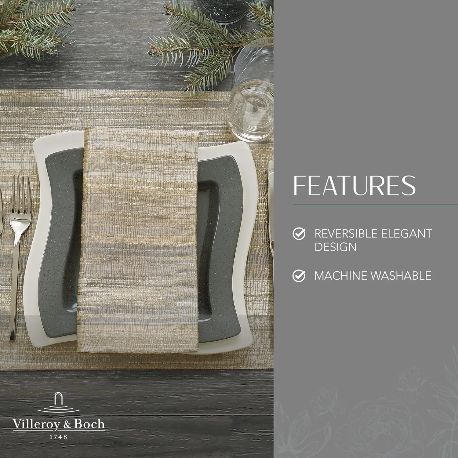 Villeroy & Boch Radcliffe Jacquard Woven Placemats, 14 Inches x 20 Inches, Set of 4