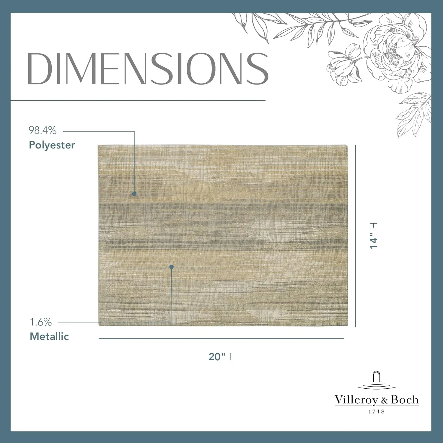 Villeroy & Boch Radcliffe Jacquard Woven Placemats, 14 Inches x 20 Inches, Set of 4