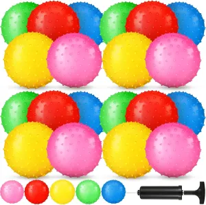 Vinsot 36 Pieces Knobby Balls 8.46 Inch Soft Bouncy Balls Tactile Sensory with Air Pump Set Assorted Color Spiky Massage Stress Fidget Toys and Party Favors
