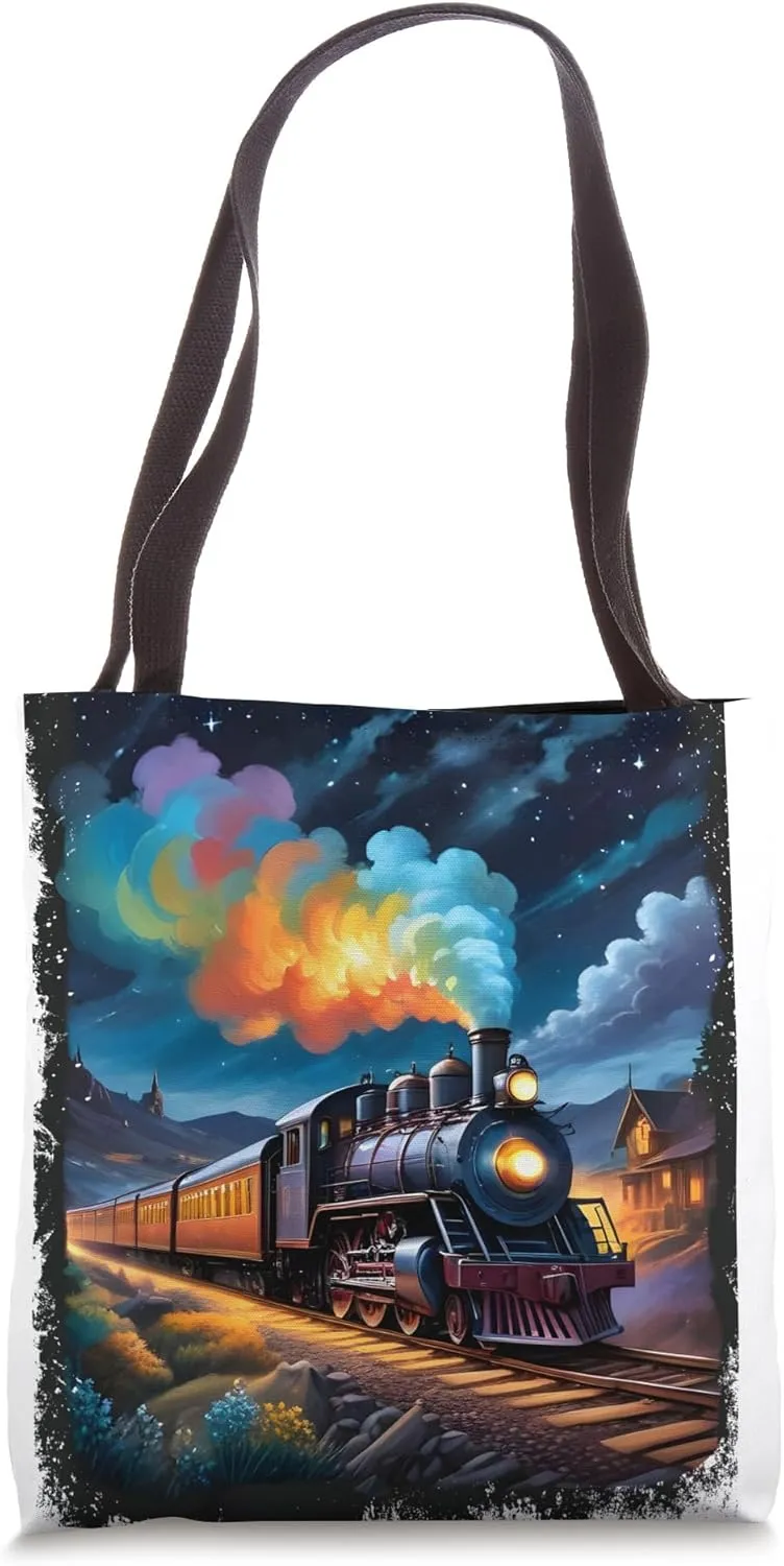 Vintage Steam Train V.Gogh Steam Train Locomotive Tote Bag