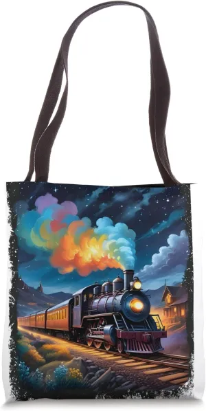 Vintage Steam Train V.Gogh Steam Train Locomotive Tote Bag