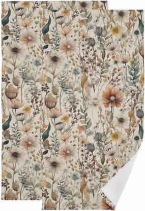 Vintage Flowers Hand Towels for Bathroom Set of 2 Boho Watercolor Floral Brown Leaf Plants Decorative Bath Hand Towel Soft Absorbent Kitchen Dish Spa Yoga Guest 14.4"x28.3"