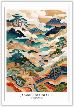 Vintage Japanese Grasslands Posters Colorful Flowers Trees Canvas Wall Art Deep Sea Waves Abstract Prints Painting For Gallery Exhibition Home Bedroom Dorm Wall Decor 16x24in Unframed