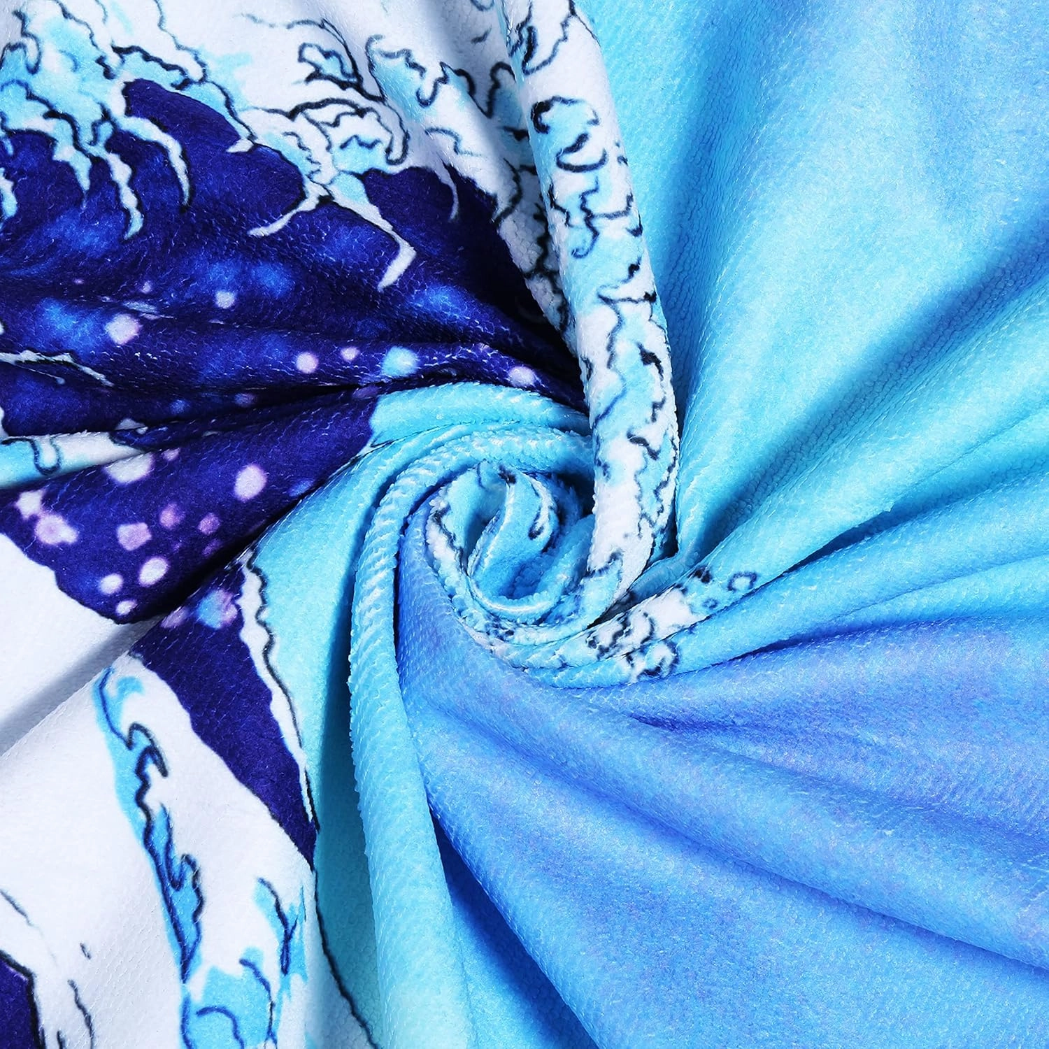 Violet Mist Blue Sea Wave Round Beach Blanket 60" Soft Microfibre Circular Beach Towel Throw with Fringe Large Sand Free Circle Beach Blanket with Tassels for Women Travel Swimming Pool Picnic Towel