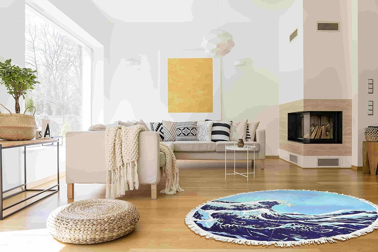 Violet Mist Blue Sea Wave Round Beach Blanket 60" Soft Microfibre Circular Beach Towel Throw with Fringe Large Sand Free Circle Beach Blanket with Tassels for Women Travel Swimming Pool Picnic Towel