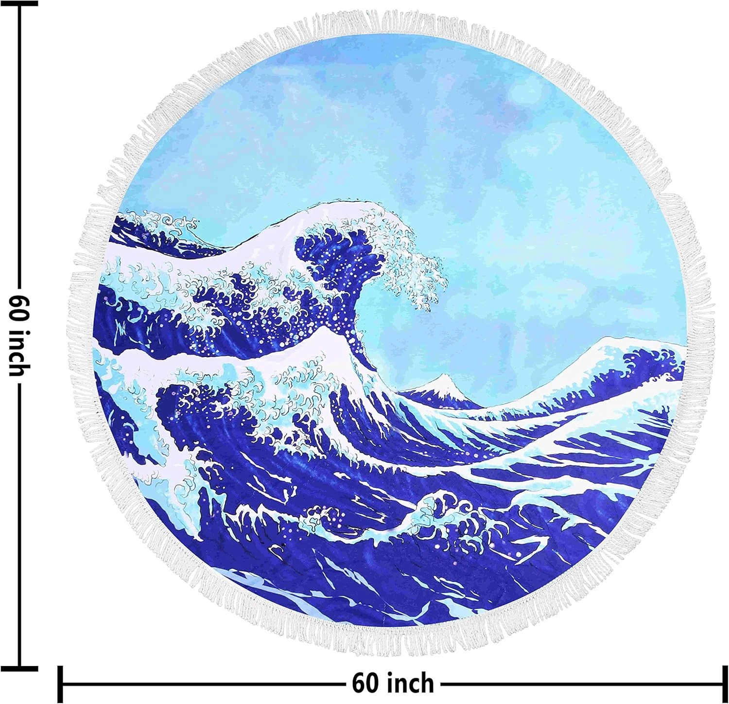 Violet Mist Blue Sea Wave Round Beach Blanket 60" Soft Microfibre Circular Beach Towel Throw with Fringe Large Sand Free Circle Beach Blanket with Tassels for Women Travel Swimming Pool Picnic Towel