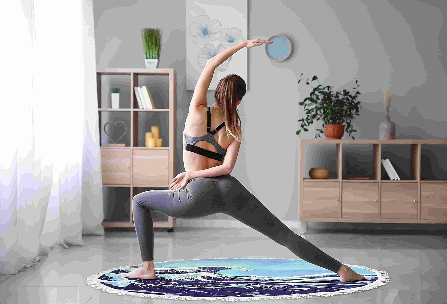 Violet Mist Blue Sea Wave Round Beach Blanket 60" Soft Microfibre Circular Beach Towel Throw with Fringe Large Sand Free Circle Beach Blanket with Tassels for Women Travel Swimming Pool Picnic Towel