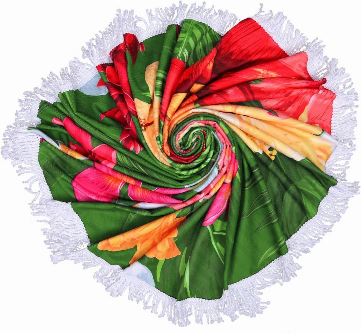 Violet Mist Floral Round Beach Towel Round Mandala Beach Blanket 60 inch Oversized Microfiber Blanket Extra Large Swim Pool Bath Circle Towel with Tassels for Women Men Adults